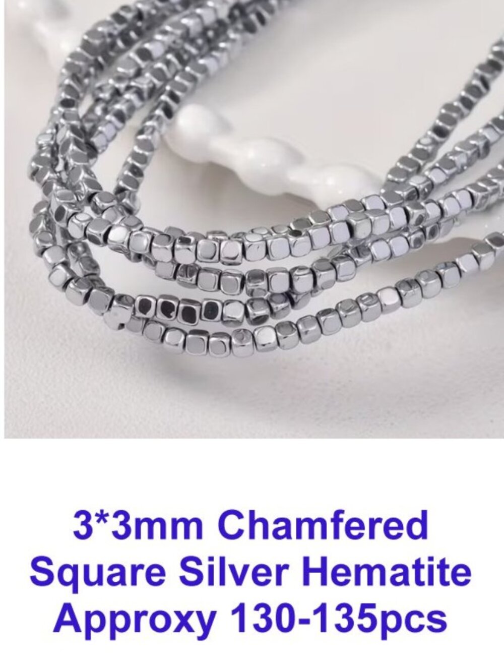 Chamfered Square Silver Plated Hematite Approx. 130-135pcs of 3*3mm